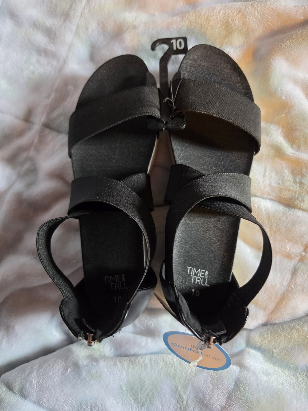 Time and Tru Black Women's Ankle-Strap Flat Sandals